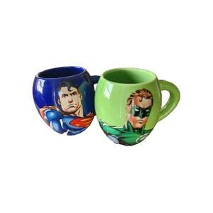 2 DC Comics Green Lantern & Superman Superhero Ceramic Mug Mugs 16 oz EUC
